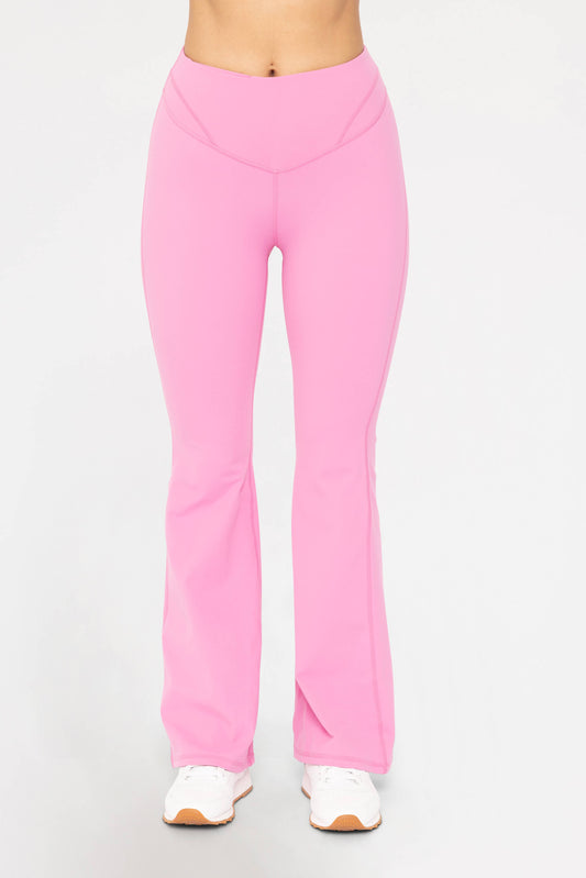 Pink Contour Seam Flared Leggings