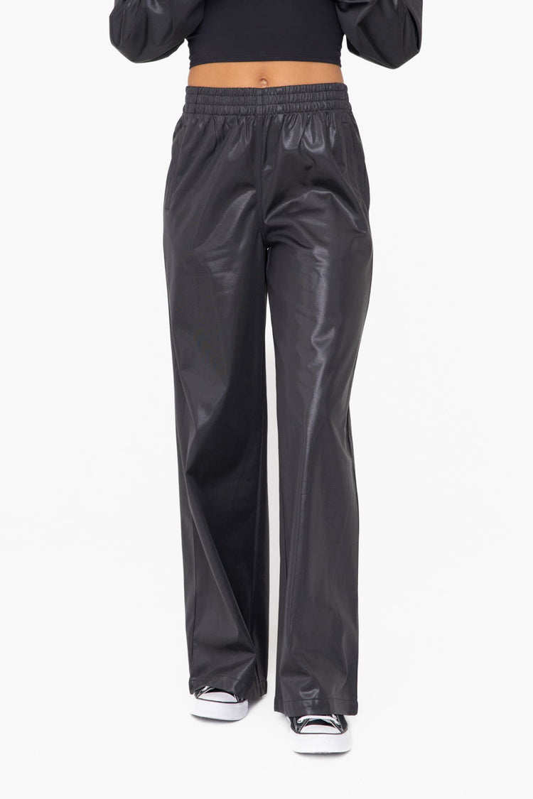 Glossy Leather Look Wide Leg Flare Pants