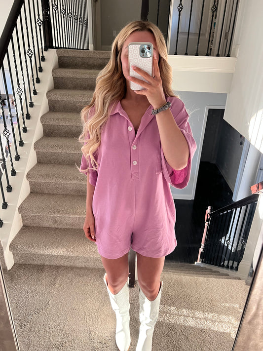 Oversize Button Up Collared Romper
